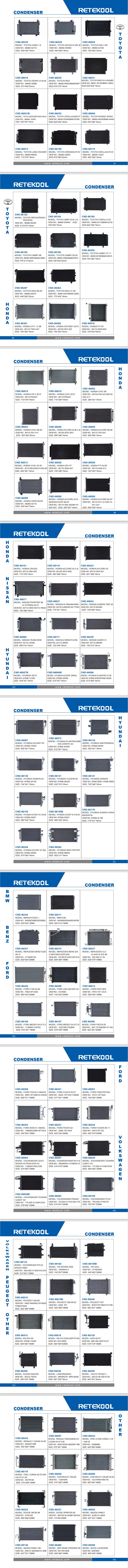 Auto AC Car Condenser Air Conditioner Parts