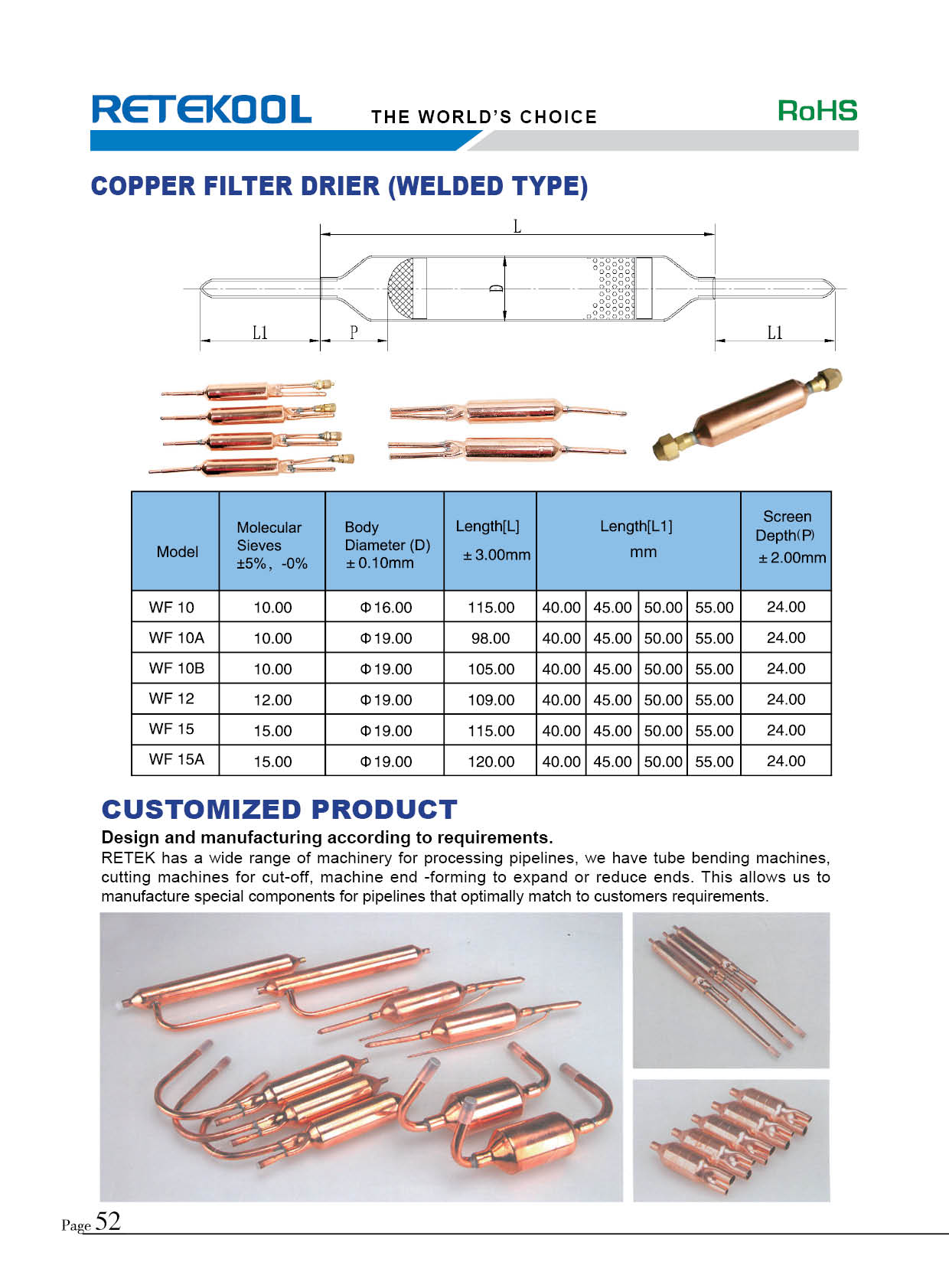 Universal Type Refrigerator welded type copper filter drier