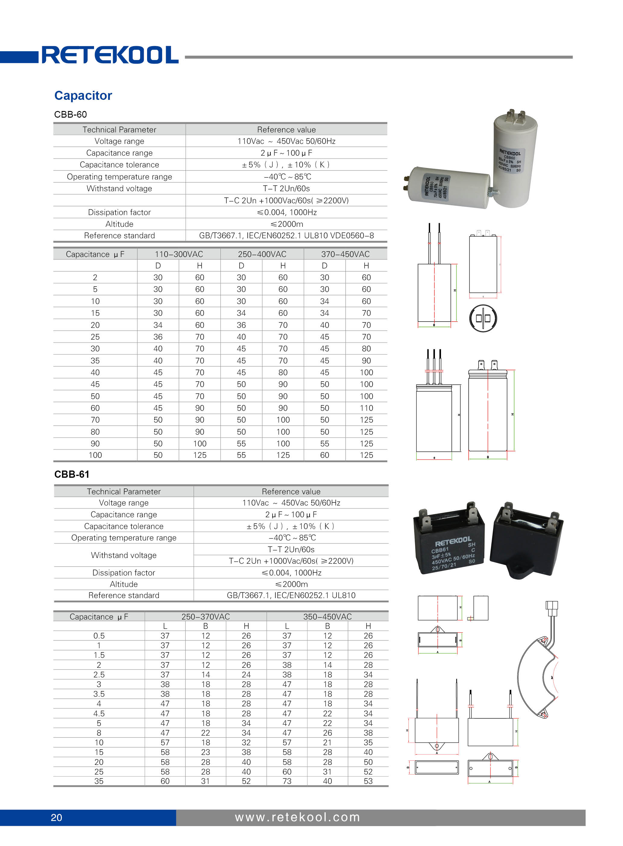 refrigeration ac motor capacitor cbb61