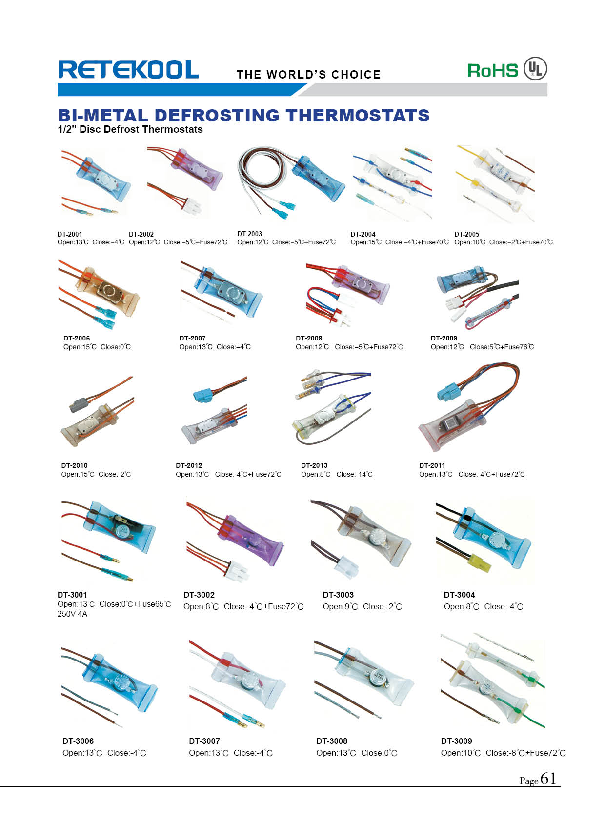DT-2005 Bi-metal Defrosting Refrigerator Thermostat